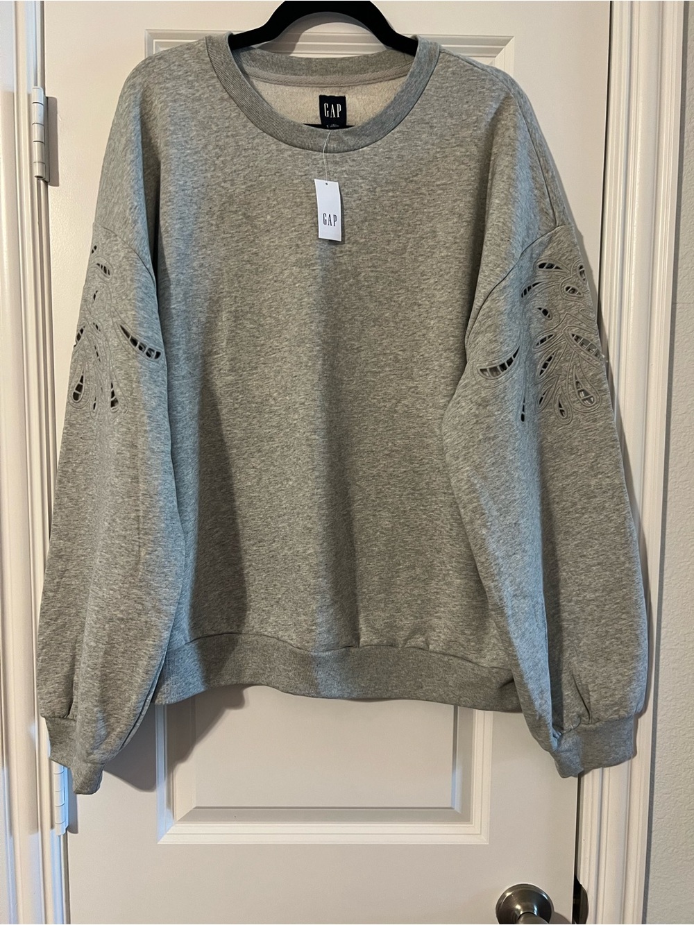 GAP Gray Crewneck Sweatshirt with Eyelet Sleeve Detail